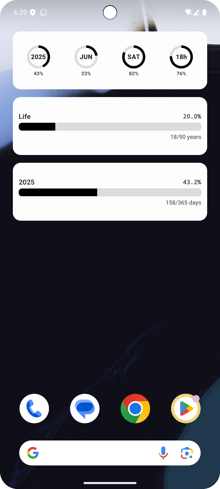 Google Play screenshot of Life Progress widgets on an Android home screen