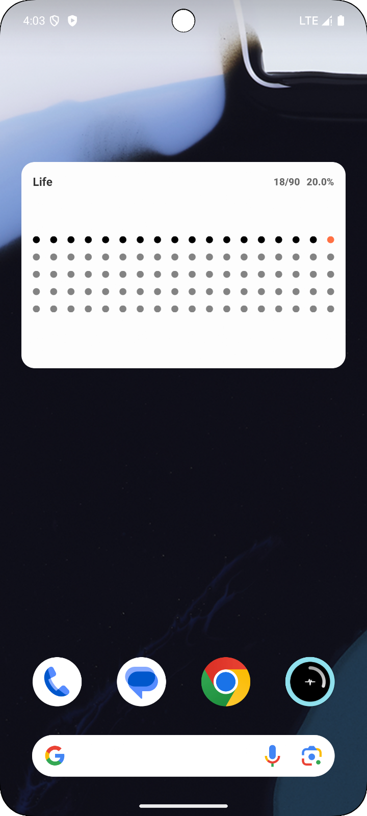 Google Play screenshot of a Life Progress dot widget on an Android home screen