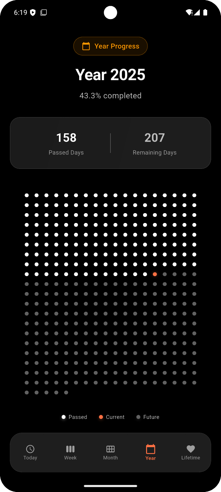 Google Play screenshot of the year progress screen